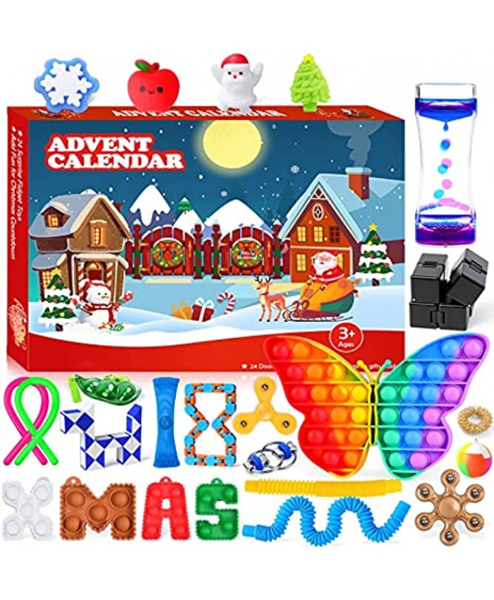 Fidget Advent Calendar 2021 for Kids Adults Christmas Countdown Calendar 24 Days with Sensory Fidget Toy Pack Mochi Squishy Toys Christmas Advent Calendar 2021 for Girls Boys Xmas Gifts Party Favors