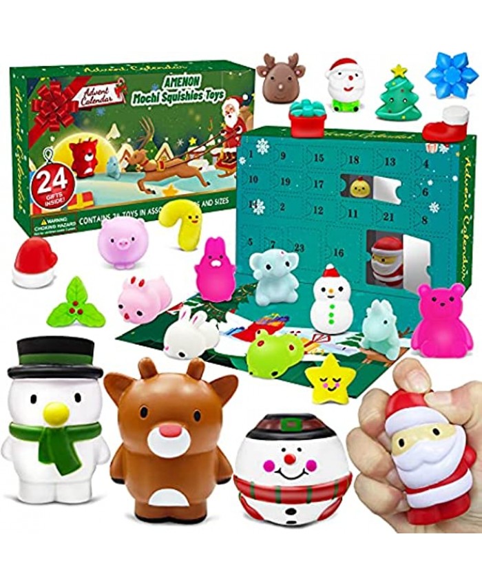 Giant Squeeze Toys Animal Mochi 24Pcs Christmas Fidget Advent Calendar 2021 for Kids 24 Days Countdown Calendar 4 Jumbo +20 Mochi Assorted Toys Xmas Stocking Stuffers Gifts for Boys Girls Toddlers