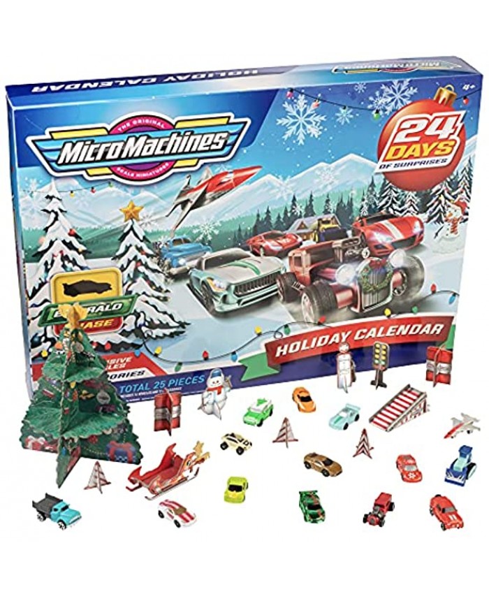 Jazwares Micro Machines 2021 Holiday Christmas Advent Calendar for Boys 25 Piece Mini Cars w  Race Track Retro and Collectible Miniature Gifts for Kids Ages 4+
