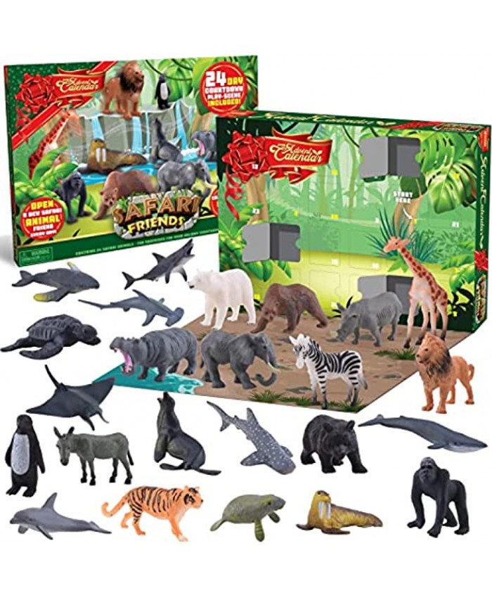 JOYIN 2021 Christmas 24 Days Countdown Advent Calendar with 24 Pcs Realistic Safari Animal Figures Toy for Kids Toddlers Xmas Gifts Christmas Party Favor