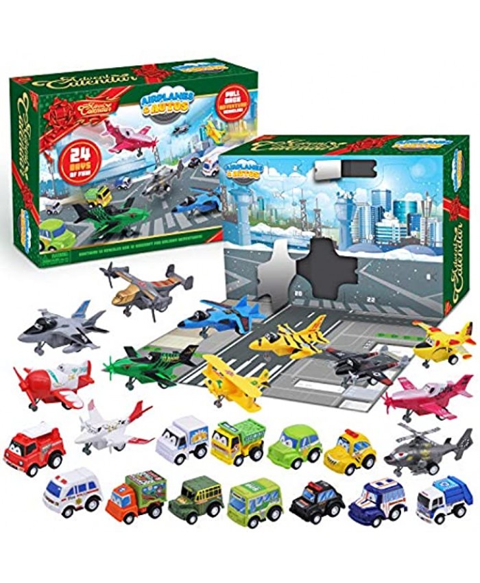 JOYIN 2021 Christmas Advent Calendar for Kids Boys 24 Days Countdown Calendar Toys with Pull-Back Cars Aircraft and Toy Airplane Vehicles