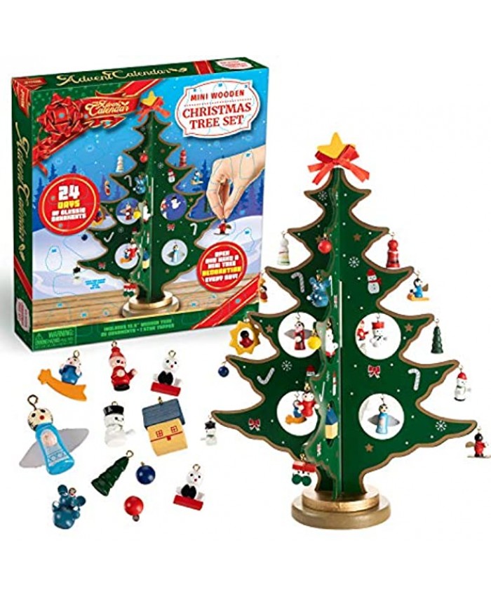 JOYIN Christmas 24 Days Countdown Advent Calendar with a Tabletop Wooden Christmas Tree and 28 Ornaments Decorations for Adults Boys Girls Kids and Toddlers
