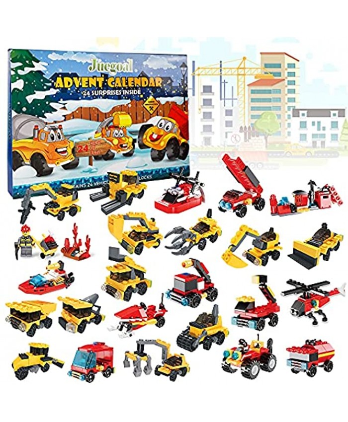 Juegoal Advent Calendar 2021 for Kids 24 Different Building Blocks Cars Christmas Countdown Vehicles Toy Calendars for Boys Toddlers Mini Building Car Stocking Stuffer Bricks Party Favors Gifts