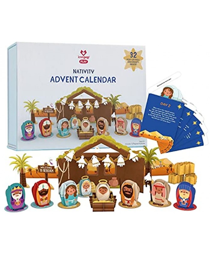 Lovepop Nativity Advent Calendar 25 Pouches with 32 Pop Up Sculptures Christmas Advent Calendar for Kids and Adults Holiday Advent Calendars for Families