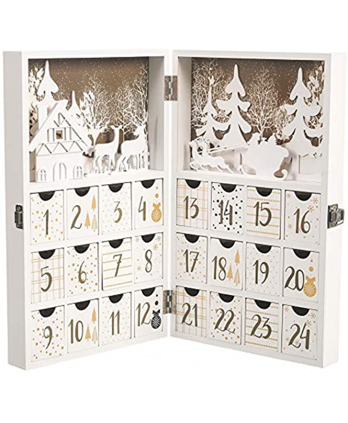 M MINGLE Wooden Advent Calendar Christmas Countdown Calendar Decoration with 24 Drawers Snow House Tree Reindeer