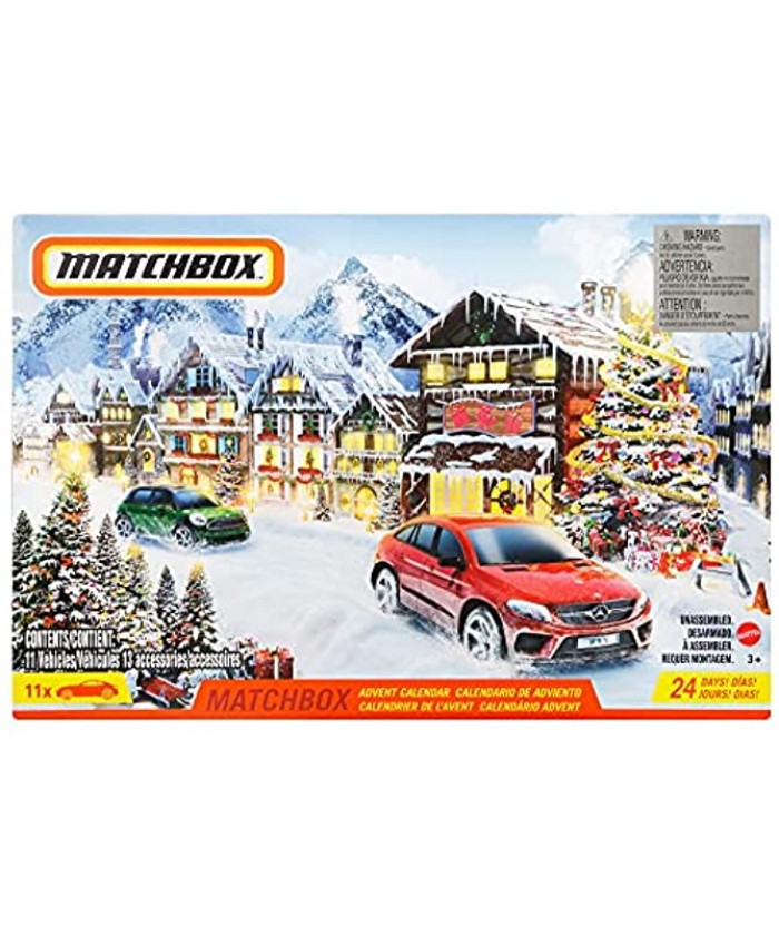 Matchbox Advent Calendar with 24 Surprises that Include 11 1:64 Scale Cars with Authentic & Holiday-Themed Decos & Accessories Holiday Gift for Kids 3 Years Old & Up