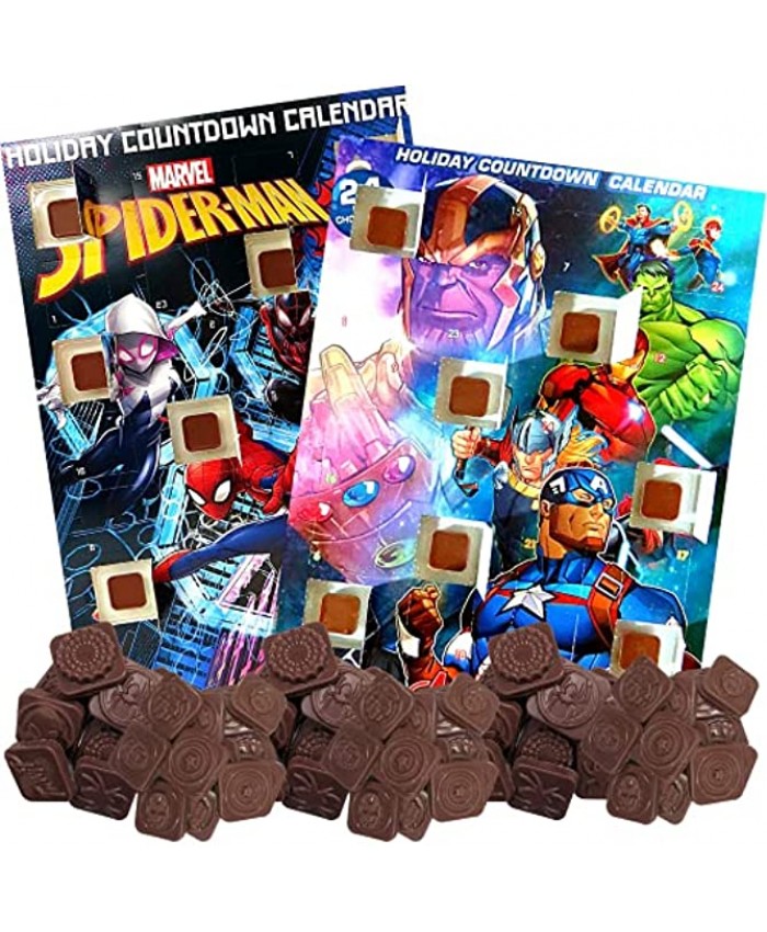 Needzo Marvel Avengers X Spiderman Advent Calendar 2021 24 Day Holiday Countdown with Milk Chocolate Pieces Pack of 2