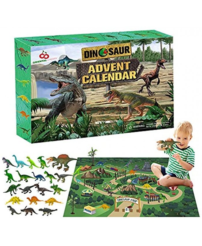 ORIENTAL CHERRY Advent Calendar 2021 Dinosaur Toys Figure Kit w Play Mat Countdown to Christmas for Kids Boys Girls Toddler Teens Age 3 Year and Up
