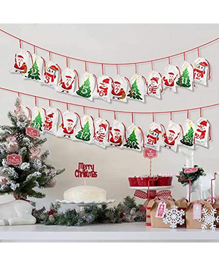 OurWarm Christmas Advent Calendar 2021 Decorations 24 Days Dimity Burlap Gift Bags Favors for Christms Toys Home Decor 6.3" x 4.3" Christmas Tree Santa Claus Christmas Snowman