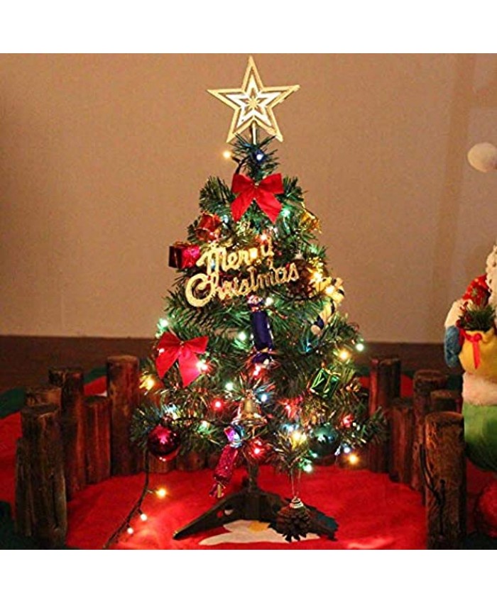 24" 60cm Tabletop Xmas Tree Artificial Mini Christmas Pine Tree with LED String Lights & Ornaments Xmas Tree