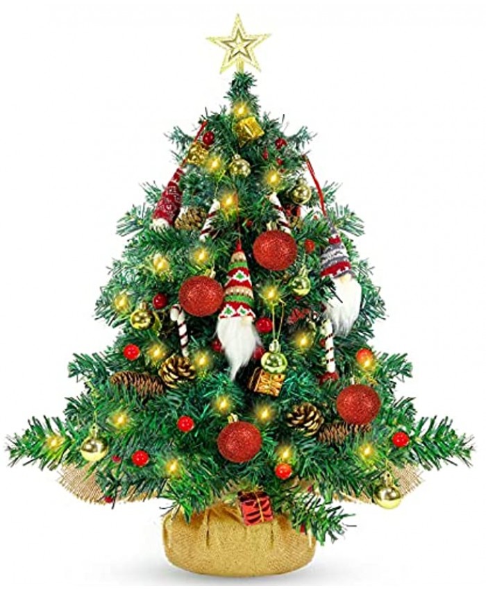 24 Inch Small Christmas Tree with Lights Artificial Tabletop Mini Xmas Tree Perfect for Table and Desk Decor