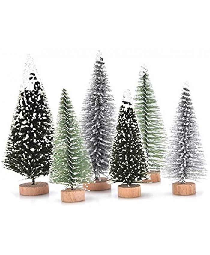 30 Pcs Mini Christmas Trees DIY Xmas Bottle Brush Trees Miniature Sisal Snow Frost Fir Small Artificial Trees Tabletop Trees with Wooden Bases Micro Scenery Landscape Trees for Christmas Party Decor