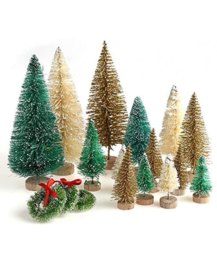 30 Pieces Miniature Sisal Frosted Christmas Trees Bottle Brush Mini Trees Plastic Tabletop Trees Ornaments for Christmas Room Decor Home Table Top Decoration and Crafts
