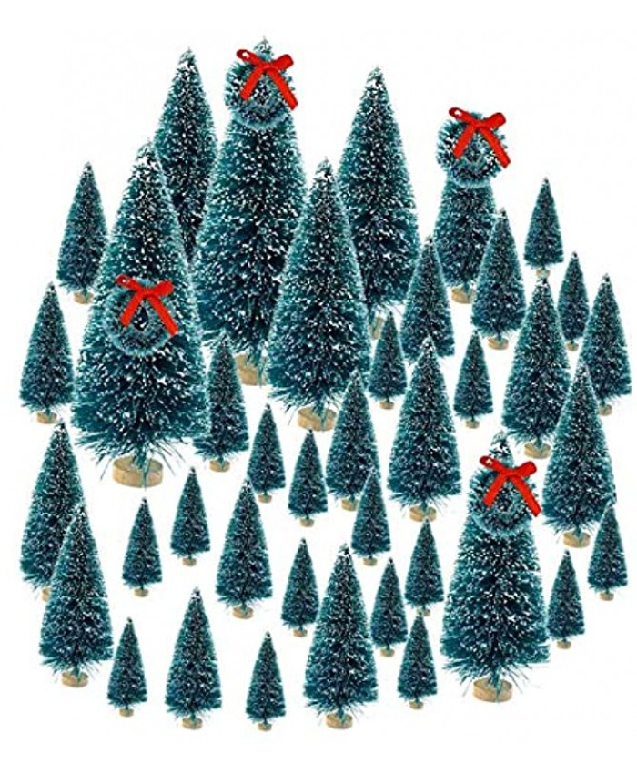 49PCS Artificial Mini Christmas Trees,Christmas Mini Table Tree,Mini Sisal Snow Frost Trees Bottle Brush Trees Mini Christmas Tree Pine Tree for DIY Room Decor Home Table Top Decoration Blue-2