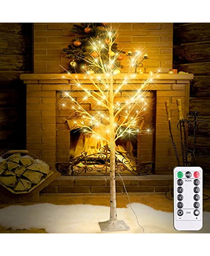 6Feet Birch Tree with Lights 8 Modes Dimmable Fairy Lights with Remote 160 LEDs Warm White Wedding Festival Party Christmas Decorations for Home Plug and Base Included