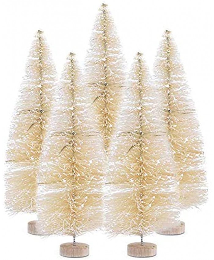 Artificial Frosted Mini Sisal Christmas Trees 5PCS Upgrade Sisal Trees with Wood Base Bottle Brush Trees Snow Ornaments Tabletop Trees for Crafting Displaying and Decoration