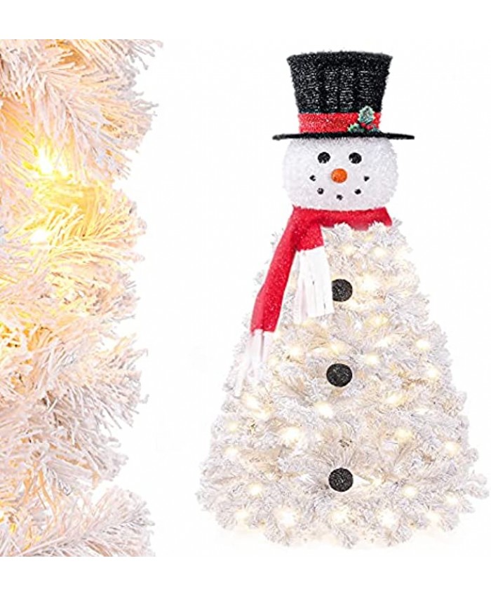 Decoway Christmas Tree Pre-lit Snowman-Shaped Artificial White Christmas Tree with LED Lights