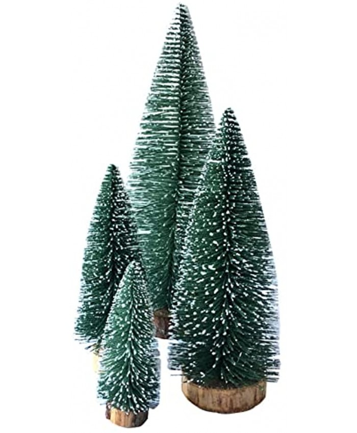 Desktop Miniature Pine Tree Tabletop Christmas Tree with Snow and Wood Base Bottle Brush Trees Christmas Tree Decor 4 Pcs