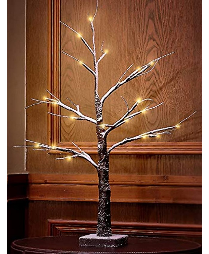 Fristmas 24" Lighted Snow Dusted Tree 24 LED Artificial Tabletop Bonsai Tree with Timer Function for Home Indoor Outdoor Christmas Decorations Gifts,Battery Operated