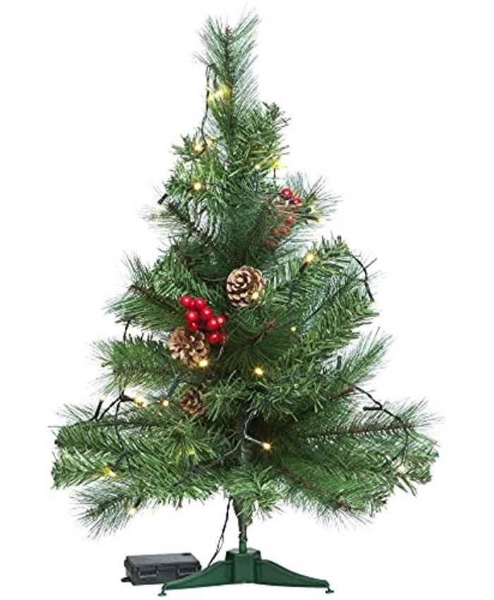 Hanizi Small Tabletop Christmas Tree 2 FT Pre-lit Mini Christmas Tree with 50 Led Lights Battery Operated Small Light up Artificial Tree Christmas Decorations