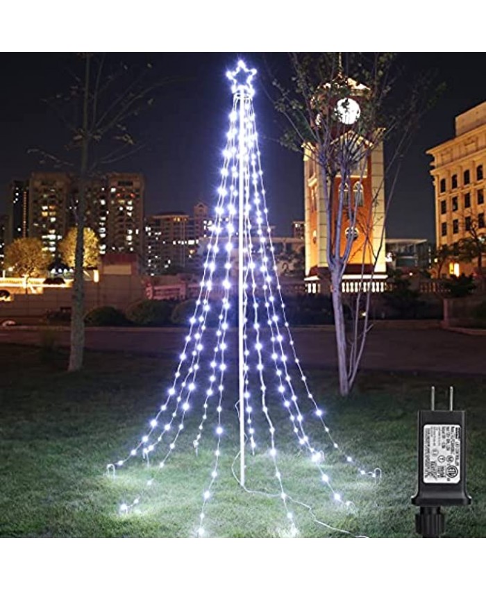 Joomer Christmas Lights,240 LED 7.2ft x 10 Strands White Waterfall Christmas String Lights with 7.08" Star Top and Iron Poles,8 Modes Timer for Xmas New Year Birthday Holiday Wedding Party Decor
