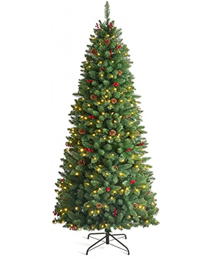 JOSTYLE 7.5FT Pre-Lit Christmas Tree Artificial Christmas Tree with 350 UL-Certified LED Lights and 1150 Branch Tips for Indoor Outdoor Christmas Party Holiday Decoration Green
