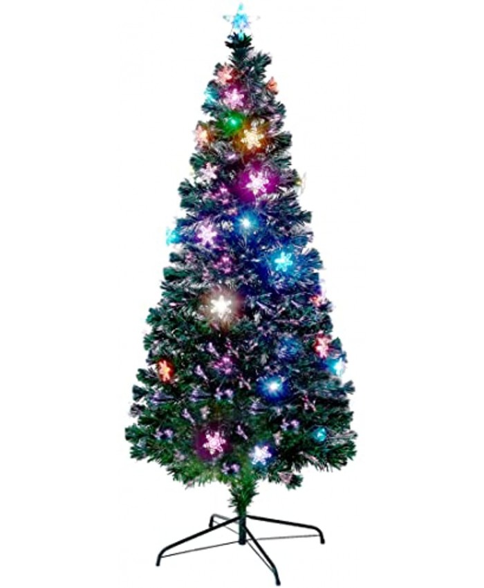 Juegoal 6 ft Pre-Lit Optical Fiber Christmas Artificial Tree with LED RGB Color Changing Led Lights Snowflakes and Top Star Festive Party Holiday Fake Multicolored Xmas Tree with Durable Metal Legs