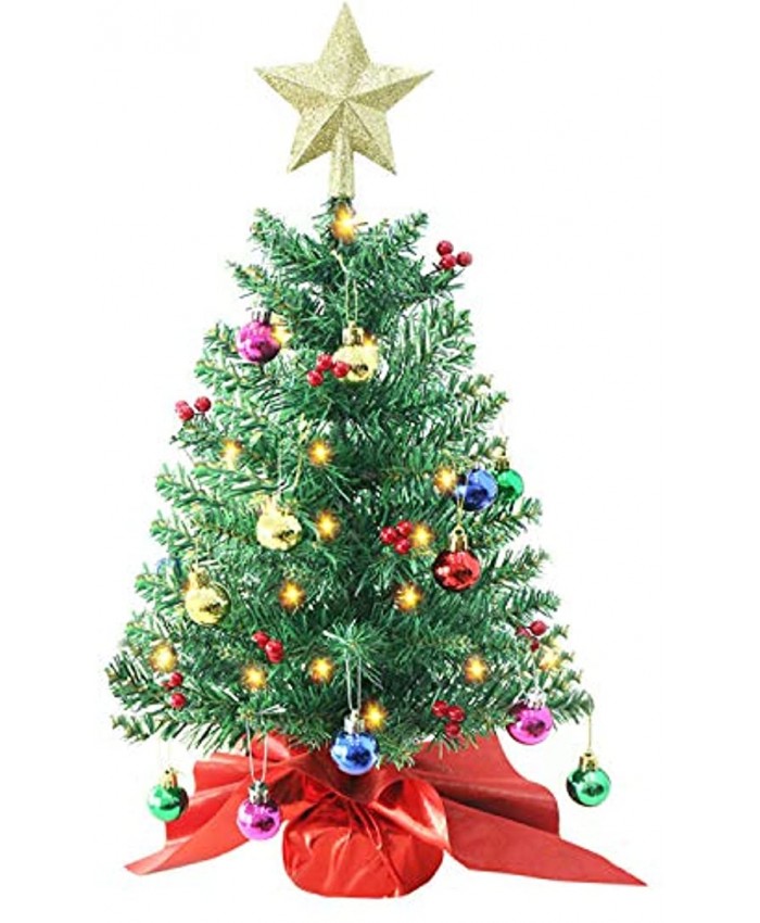 Liecho 24 Inch Tabletop Christmas Tree Artificial Mini Xmas Pine Tree with LED String Lights and Ornaments,Christmas Decoration Tree Decor