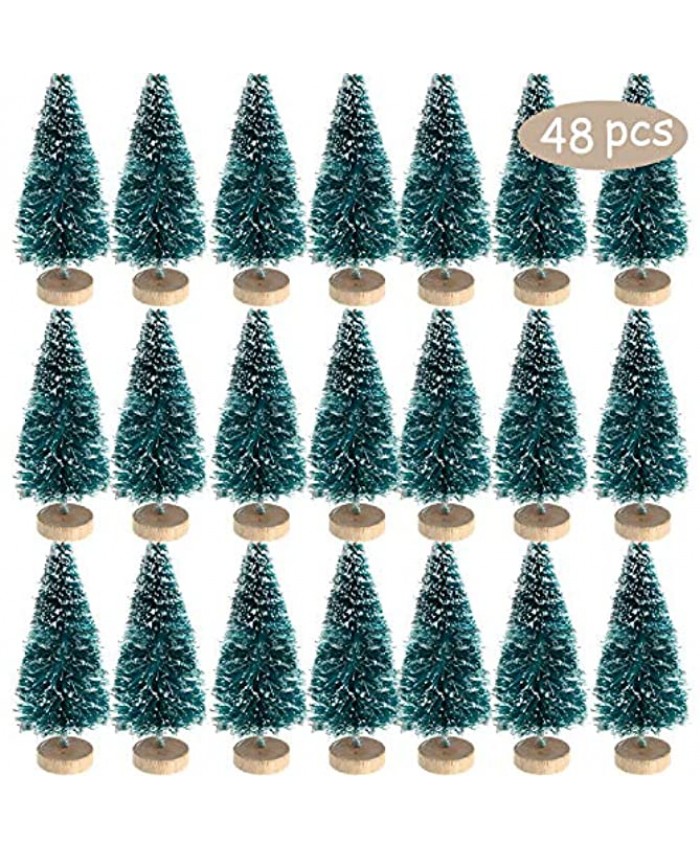 Mini Sisal Snow Frost Trees Winter Mini Pine with Wood Base Bottle Brush Trees Plastic Winter Snow Ornaments Tabletop Trees for Christmas Decoration and Display