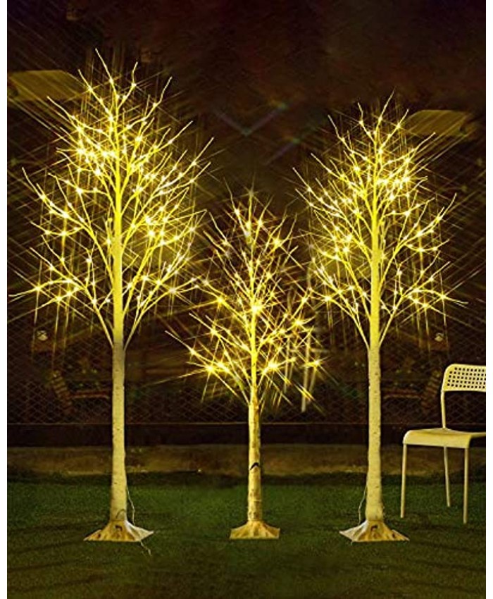 MOOSENG 4 Feet 5 Feet 6 Feet Birch Tree Christmas Decoration Clearance Tree Sets 3 Pieces LED Lighted X'Mas Tree for Home | Festival Party |Indoor and Outdoor Use Warm White