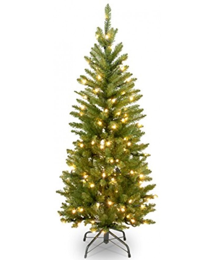 National Tree Company Artificial Pre-Lit Slim Christmas Tree Green Kingswood Fir White Lights Includes Stand 4.5 Feet