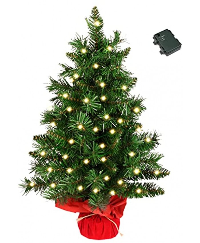 Pre-lit Artificial Mini Christmas Tree Vlorart 2 ft Christmas Tree Tabletop Artificial Small Christmas Tree with Lights Includes Small White LED Lights and Cloth Bag Wooden Base