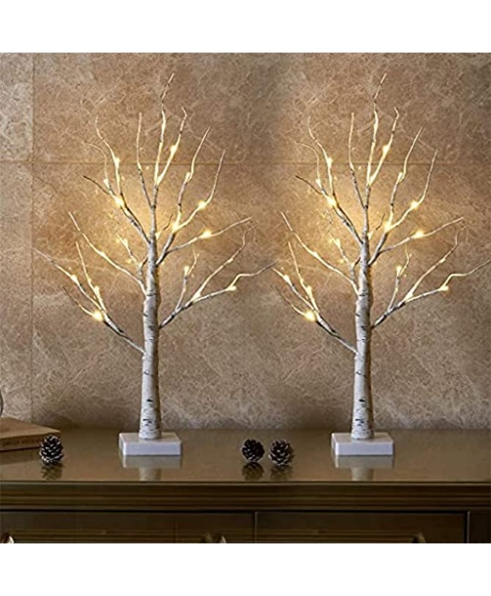 Set of 2- EAMBRITE 2FT 24LT Warm White LED Birch Tree Light with Timer Tabletop Bonsai Tree Light Jewelry Holder Decor for Home Party Wedding Holiday