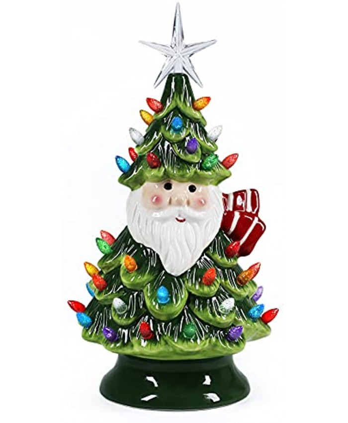 Sunnyglade 11" Ceramic Christmas Tree Tabletop Christmas Tree Lights with 50 Multicolored Lights and 1 Star Toppers for Table Top Desk Classic Series Christmas Decoration