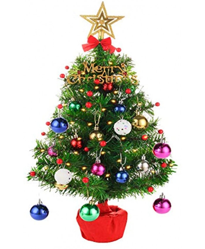 Tabletop Mini Christmas 20 Inch Tree Prelit Artificial Christmas Trees Desktop Xmas Tree Battery Operated with Ornaments Lighting Christmas Decoration for Thanksgiving Home KitchenAll in One Set