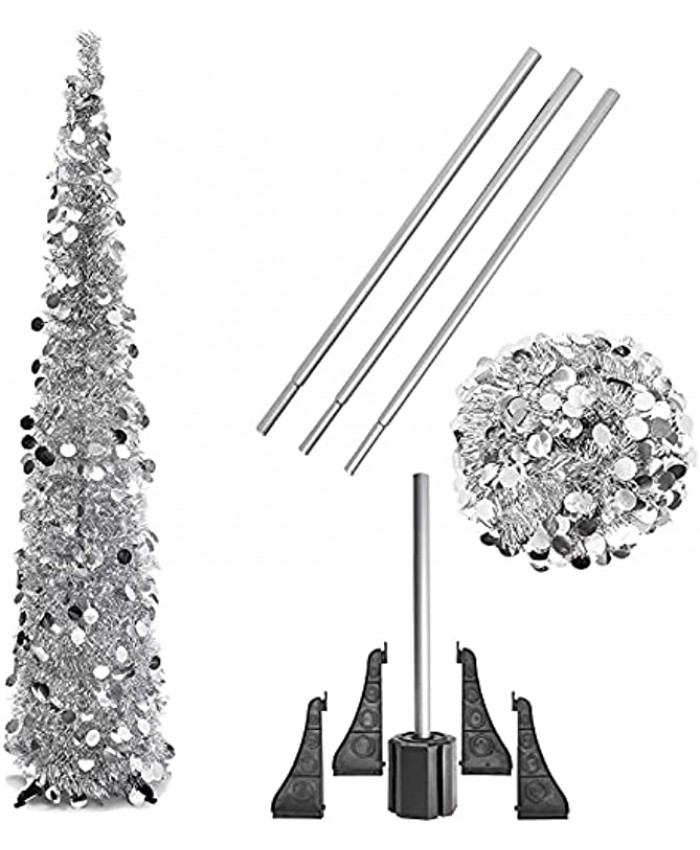 Tinsel Christmas Tree for Holiday Decoration Xmas Pencil Tree Silver Metallic 5 Ft