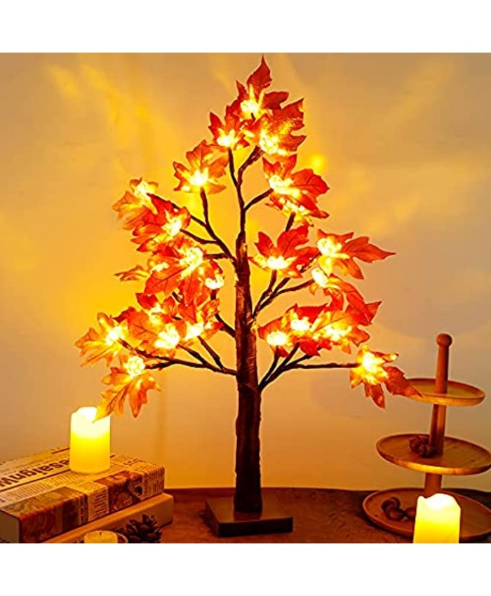 winemana 22 Inch Thanksgiving Artificial Maple Tree with Pumpkin LED Lights and Timer Harvest Autumn Fall Décor for Home Kitchen Table Centerpieces