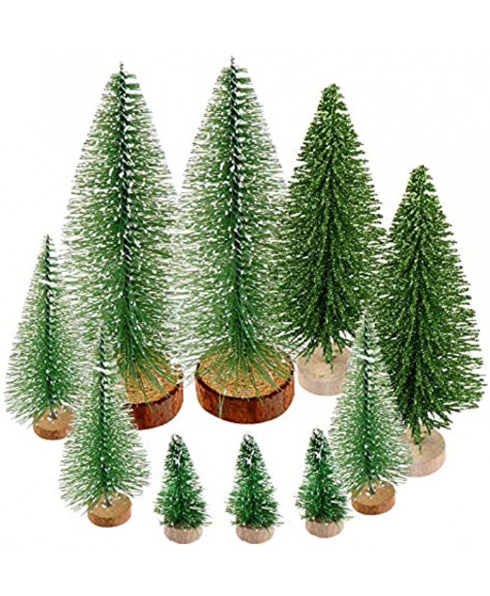 Yiphates 10 Pcs Mini Christmas Tree Bottle Brush Christmas Trees Artificial Sisal Tabletop Sisal with Wood Base for Christmas Party Home Decoration4 Sizes Green