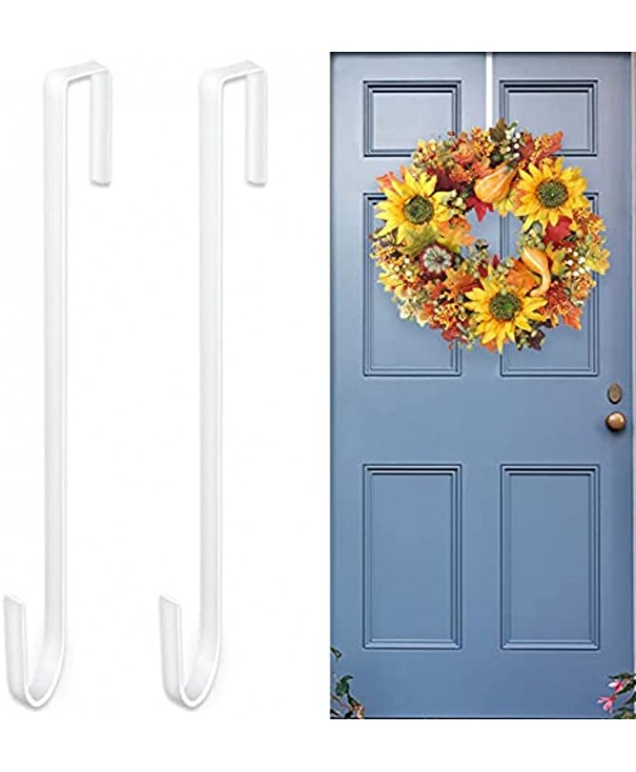 12” Christmas Wreath Hanger for Front Door Over The Door Metal Hooks White Thin Wreath Hangers for Hanging Fall and Halloween Decorations Clothes Towels Indoor and Outdoor Decor 2 Pack