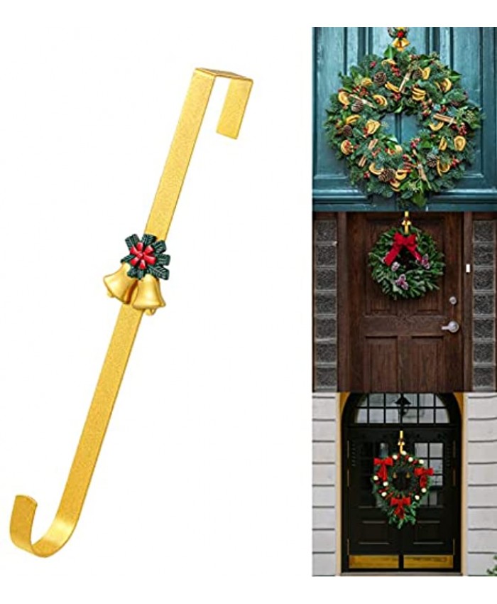 15" Metal Wreath Hangers for Front Door Wreath Hanger Heavy Duty Over The Door Hooks Wreath Holder for New Year Christmas Decorations GoldBells