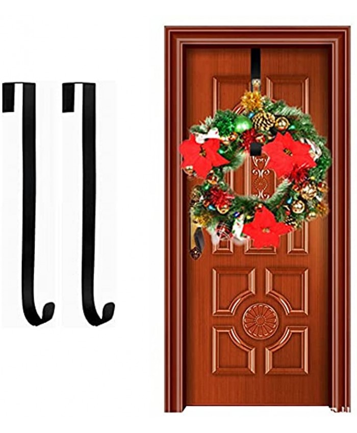 Ahn'Qiraj Front Door Bedroom Door Bathroom Door 2Pcs Black Metal Over Door Hooks Hanger for Christmas and Party Decoration Wreaths Bags Towels Etc