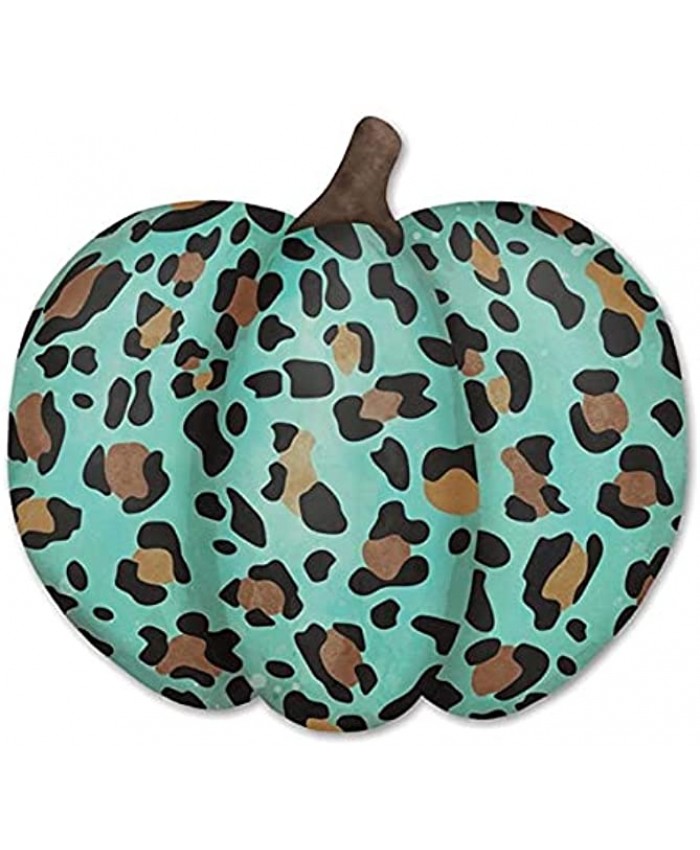 Craig Bachman 12" Metal Embossed Leopard Pumpkin: Teal Turquoise Brown Wall Door Hanger