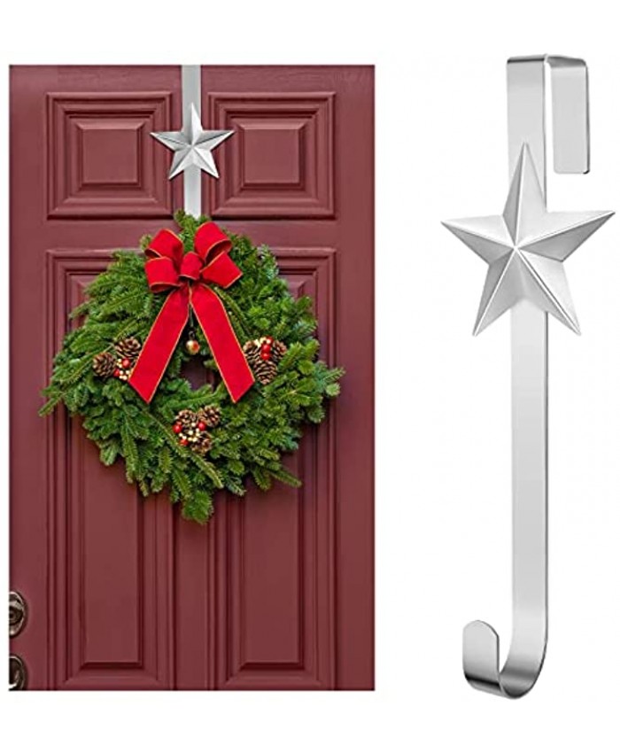 Fovths Christmas Metal Wreath Hanger 14.5 Inches Wreath Hook with Tree Topper Over The Door Metal Wreath Hook Heavy Duty Wreath Holder for Wreath Christmas Decorations