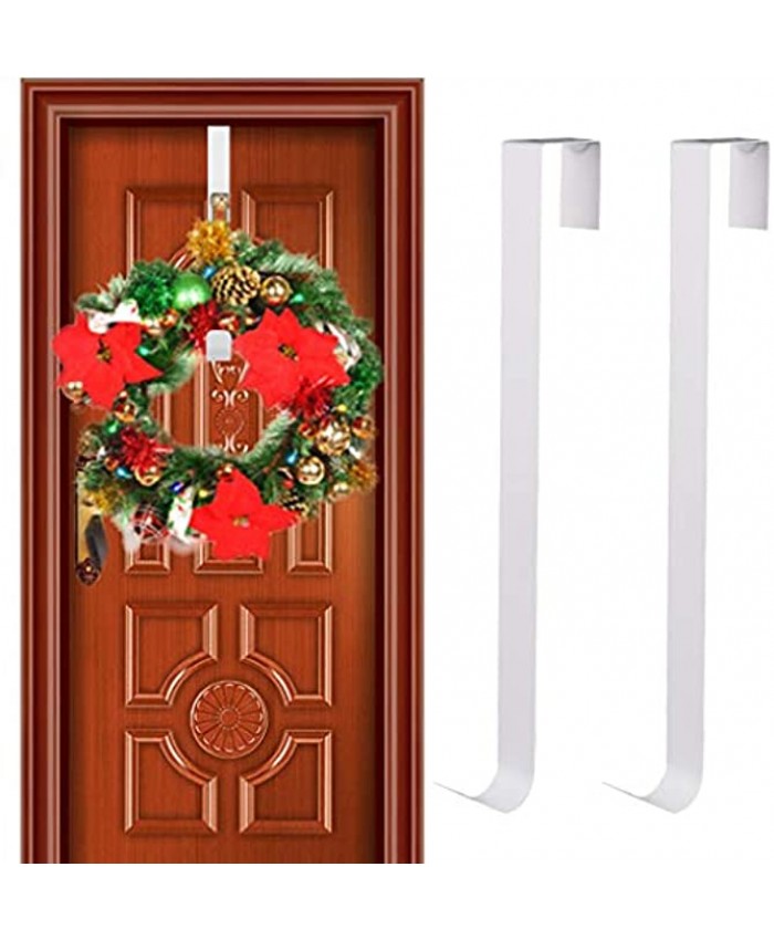 GKanMore 2 Pack Front Door Wreath Hanger Hook Metal 15 Inch Over The Door Hook for Christmas and Party Decoration Hanging Clothing Towels Wreaths Bags White
