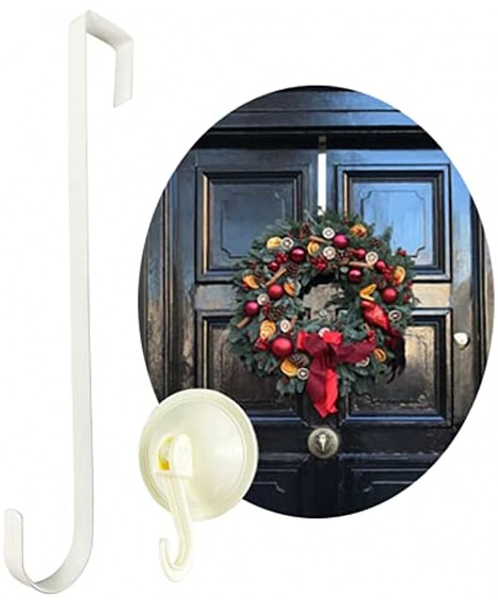 LOKiVE 16 inch Metal Wreath Hanger for Front Door,Wreath Hook with White Reusable Heavy Duty Wreath Hanger for Halloween Christmas Wreath DecorationsWhite
