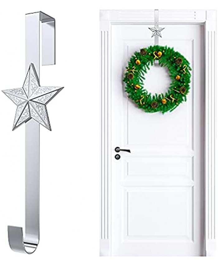 Luxspire Metal Wreath Hanger 14.5 inch Over Door Hooks Mosaic Star Overdoor Wreath Holder for Christmas Halloween Garland Home Decor Silver