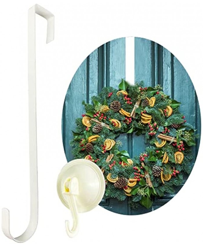 MUXGOA 16 inch Wreath Hanger for Front Door,Metal Wreath Hook with Clear Reusable Heavy Duty Wreath Hanger for Halloween Christmas Wreath DecorationsWhite