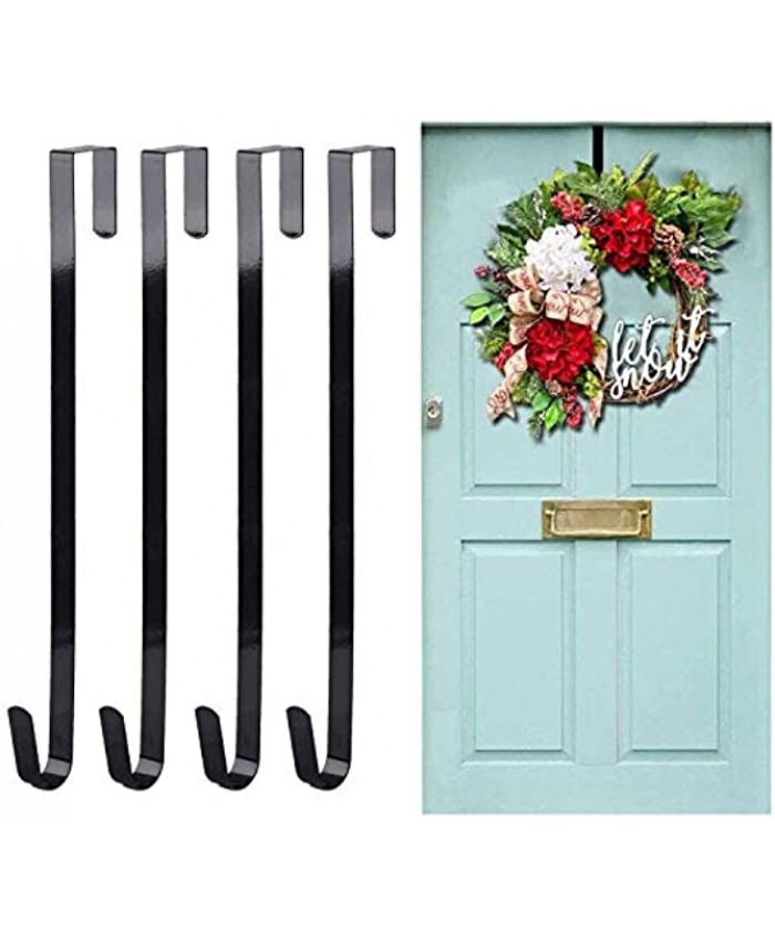 Tebery Premium Over The Door 15-Inch Metal Wreath Hanger Black Front Door Hanger Set of 4