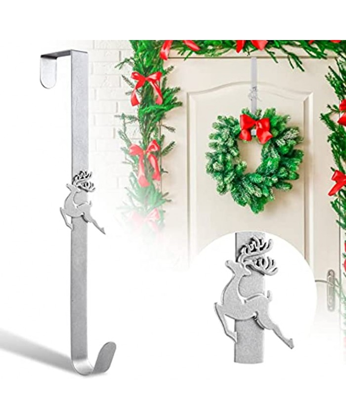 Whaline Christmas Wreath Hanger Over The Door Metal Wreath Hook Reindeer Decor Hook for Xmas Party Door Wall Home Office Silver 15in