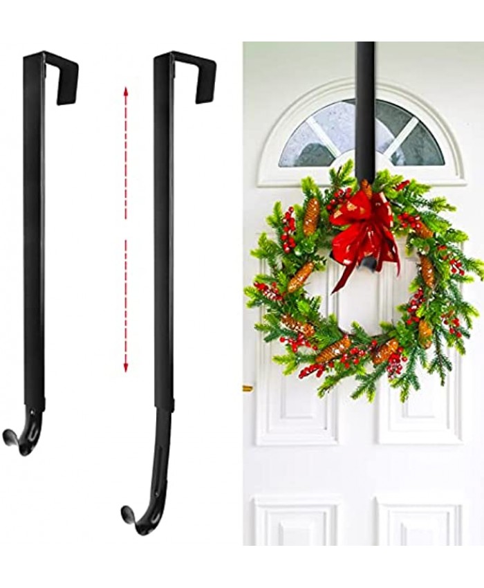 Wreath Door Hanger Adjustable Wreath Hangers for Front Door Extends from 15.5" to 25.5" Christmas Decorations Metal Over The Door Single Hook Ornament Wreath Door Hanger Black